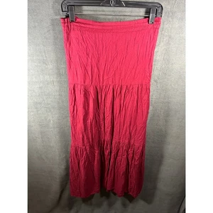 Vintage women maxi skirt XL pink pleated peasant prarie teired western buttons - Picture 1 of 6