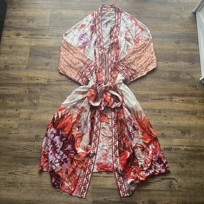 Soft Surroundings Womens Faye Silk Blend Peacock Kimono Robe Size 1X - Image 1 of 4