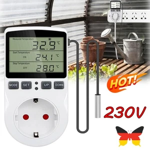 Temperaturregler Steckdose 230V + Fühler Digital Thermostat Zeitschaltuhr Timer~ - Bild 1 von 21