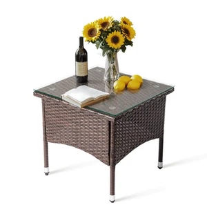 Outdoor Patio Wicker 20 inch Square End Table All-Weather Rattan Coffee Table - Picture 1 of 8