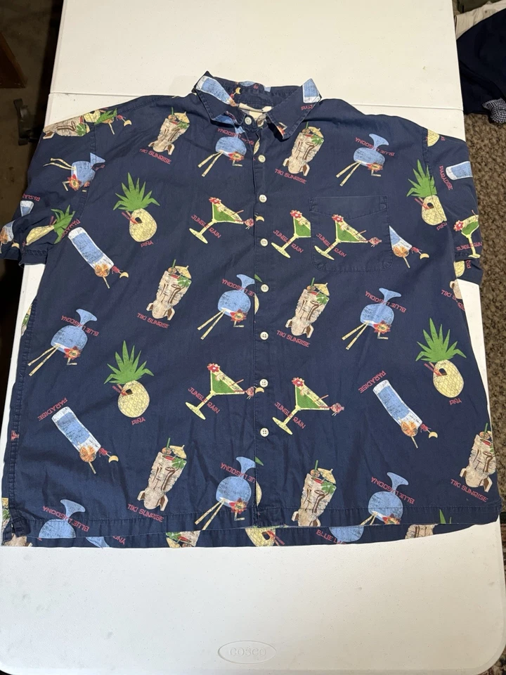 Camisa Hawaiana Aloha XXL Cóctel Bebidas Tiki Paradise Pina-Antigua Marina Para Hombre’s Foto 1 de 4