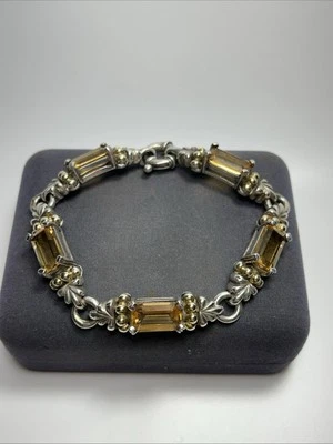 Pulseira de corrente de elos citrino designer Lagos caviar prata esterlina e ouro 18k - Imagem 1 de 4