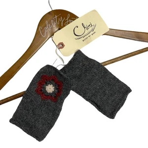 Chiri Peru Fingerless Gloves Hand Warmers 100% Baby Alpaca Gray Flower OS - Picture 1 of 6