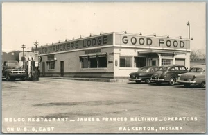 WALKERTON IN GAS STATION w/ TRUCK & RESTAURANT VINTAGE REAL PHOTO POSTCARD RPPC - Picture 1 of 2