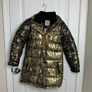 Appaman kid’s gold black hooded crackle down feather puffer coat size 12 - Picture 1 of 8