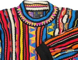 *HOT VINTAGE Men's COOGI @ 3D KNITTED MULTI COLOR PURE WOOL SWEATER XL (*Fit L) - Picture 1 of 17