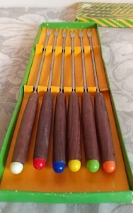 Set 6 forchette per fonduta vintage inox Fred Roberts / scatola originale - Foto 1 di 4