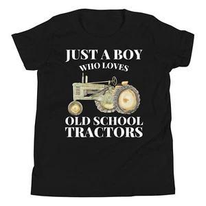 Just A Boy Who Loves Old School Tractors Farming Vehicle Lover T-Shirt - Picture 1 of 5