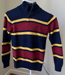 Polo by Ralph Lauren Boys Striped Quarter Zip Pullover- Medium