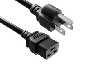 3ft NEMA 5-15P to C19 Heavy Duty Power Cord, 14 AWG, SJT, 15A/125V, Black - Picture 1 of 5