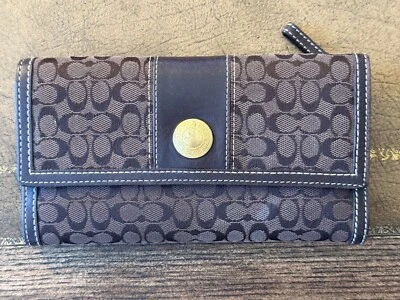 COACH Brown Monogram Jacquard  & Leather Trim Envelope Wallet & Checkbook - Image 1 of 4
