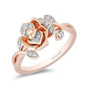 Disney Enchanted •BELLE• 14kt Rose Gold Over Sterling Silver 1/10cttw Diamond - Picture 1 of 8