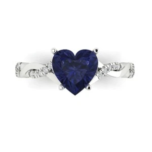 2.1Ct Heart Cut Simulated Blue Sapphire Women's Engagement Ring, 14K White Gold - Picture 1 of 11