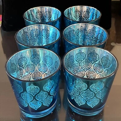 ÓCULOS AZUL TURQUESA E PRATA DESIGN DAMASCO Conjunto de 6 RARO - Imagem 1 de 4