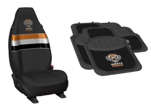 SET OF 2 WEST TIGERS NRL TEAM LOGO FRONT CAR SEAT COVERS + 4 FLOOR MATS - Picture 1 of 3