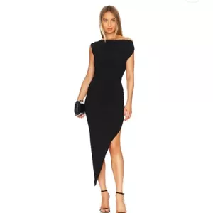 New | Norma Kamali | Drop Shoulder Side Drape Gown in Black | XL - Picture 1 of 6