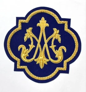 Mary applique hand embroidered applique for vestments sewn on blue velvet - Picture 1 of 4