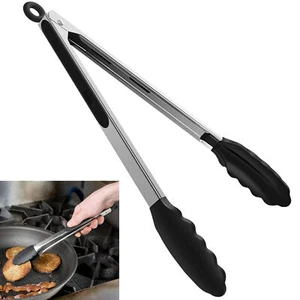 MultiPurpose Silicone Metal Kitchen Tongs for Food Serving Grill Cooking 12" - Picture 1 of 1