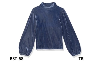 Speechless Girls' Long Sleeve Velour Turtleneck Top, Denim Blue, Medium - Image 1 of 3
