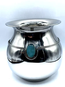 Mary Jurek Design Santa Fe Stainless Steel Round Vase Blue Onyx Cabochon NIB - Picture 1 of 4