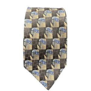 Ermenegildo Zegna Seidenkrawatte Blumen Karomuster blau grau Luxus Z-102 - Bild 1 von 5