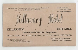 1930s Killarney Hotel ad business card, Killarney, Ontario, Canada, history - Picture 1 of 2
