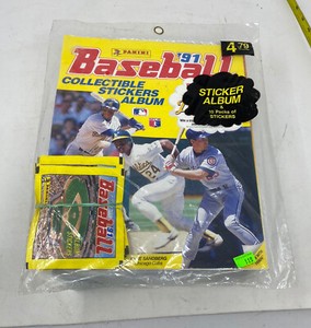 New Sealed 1991 Panini Baseball Sticker Album Unopened w/ 10 Packs Of Stickers