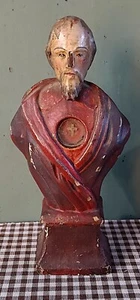 Buste Reliquaire en Bois Polychrome - Sculpture Religieuse Statue - Picture 1 of 7