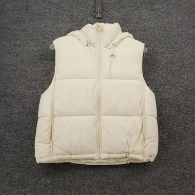 Chaleco Zara Mujer S Pequeño Blanco Cremallera Completa Sin Mangas Recortado Bolsillos Abombados Con Capucha Foto 1 de 4