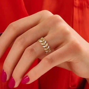 2.40Ct Marquise Cut Simulated  Eternity Ring14K Yellow Gold Plated Silver - Picture 1 of 5