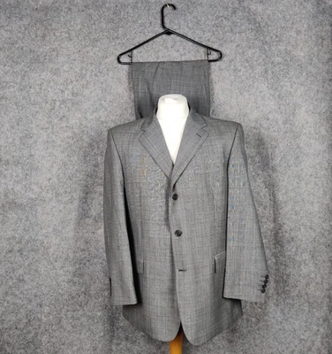 Chester Barrie Suit Size 42S W38 L30 Grey Glen Plaid Super 120s Wool Savile Row - Image 1 of 4