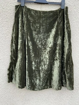White Stuff Anastasia Crushed Velvet Olive Green Aline Skirt Whimsigoth 16  - Image 1 of 4