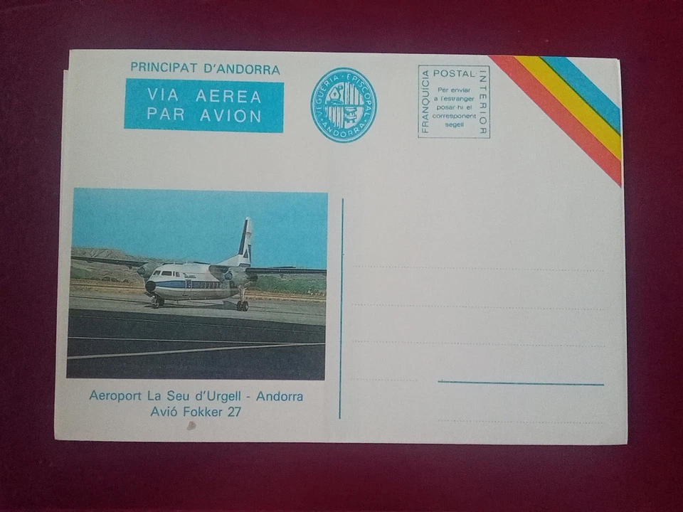 SELLOS ANDORRA VEGUERÍA EPISCOPAL MNH 1983 SOBRE ENTERO POSTAL. AEROPUERTO SEO - Imagen 1 de 1
