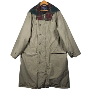 Vintage Polo Ralph Lauren Coat Mens XL Olive Hooded Parka Plaid Wool Cape 90s - Picture 1 of 15