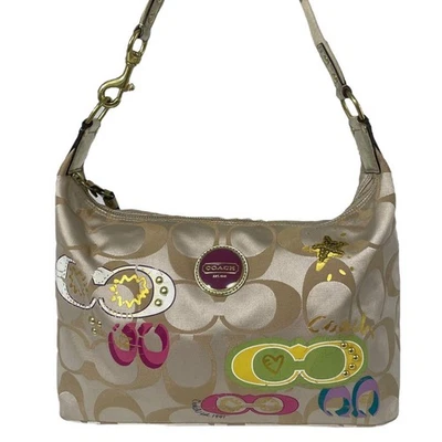 Bolso de Hombro COACH F17586 Dorado Multicolor Firma Lona Bolso de Mano de Un Hombro Foto 1 de 4