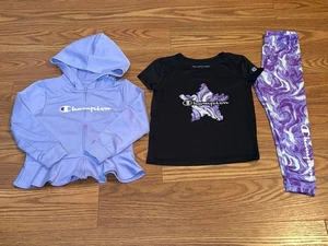 CHAMPION Zip Hoodie Tee Leggings Outfit Size 5 - Picture 1 of 7