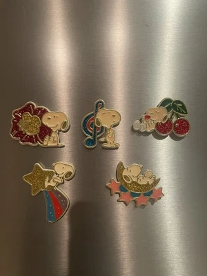 Vintage 1958 Lot Of 5 Peanuts Snoopy Refrigerator Magnets Glittery Music Star - image 1 of 4