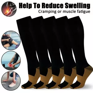 Copper 3 Pairs Compression Socks Running 30 - 40 mmHG Foot Pain Relief S-2XL - Picture 1 of 16