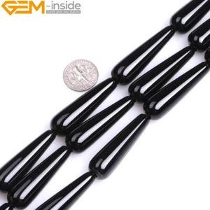 Black Agate Onyx Teardrop Natural Gemstone Beads For Jewelry Making Strand 15" - Picture 1 of 35
