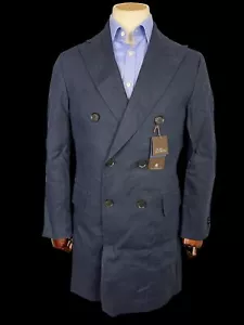 Oscar Jacobson Double Breasted Coat 48 UK38” 100% Linen Saul Delux Blue Peak - Picture 1 of 10