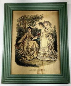 Gilguin Fils Imp Painted Wood Framed Fashion Print Paris la Mode Illustree Vtg - Picture 1 of 5