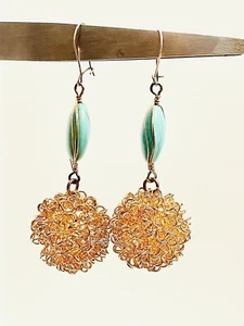 Handcrafted Natural Turquoise Bead Earrings 18K Kidney Wire Hook Handmade Women - Picture 1 of 9