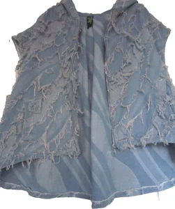 FLY OUT ~ XL ~ DENIM ~ SHABBY CHIC ~ FRAYED SLEEVELESS HOODIE~ DROPPED BACK - Picture 1 of 10