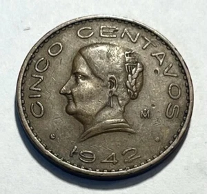 MEXICO - Cinco (5) Centavos - 1942 - Km 424 - About Uncirculated - KEY DATE! - Picture 1 of 2