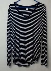 Old Navy Tunic Top Womens Large Black White Striped Long Sleeve Rayon Blend - Picture 1 of 7