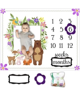 Woodland Creatures Baby Monthly Milestone Blanket - Gender Neutral, Soft - Picture 1 of 2