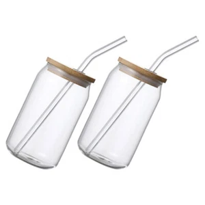 2 Pcs Bamboo Lid of Glass Cup Straws Tumblers Drinking Glasses Woman - Picture 1 of 12