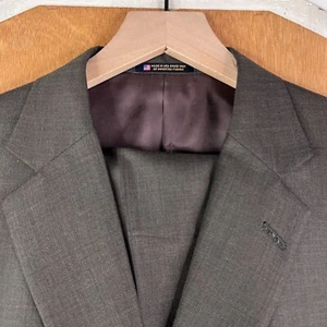 Hart Schaffner Marx Suit Mens 46L Solid Brown 2 Button Wool Gold Trumpeter 37x32 - Picture 1 of 24