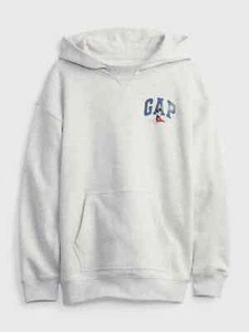 NWT GAP x Disney Teen Graphic Mickey Mouse Pullover Hoodie Sweatshirt Grey 18 20 - Picture 1 of 4
