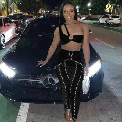 fashion sexy white women's set one-shoulder top & tpencil trousers 2 two-piece - Image 1 of 4